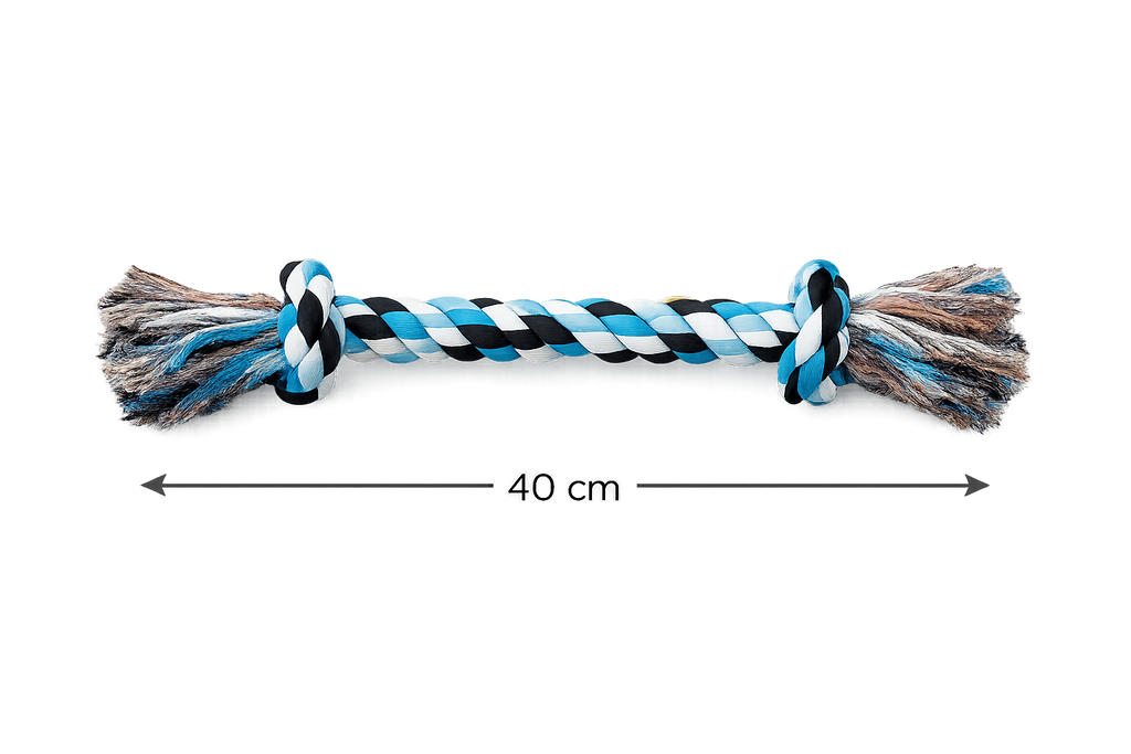 Corde Pour Chien Coton Tressé Double Nœud Bleu et Blanc